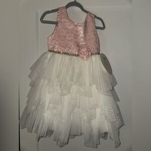 NEW 3T American Princess Pink and Cream Layered Tulle Party Dress